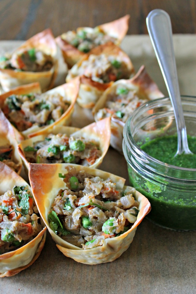Crispy Baked Samosa Cups with Five-Minute Green&nbsp;Chutney